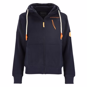 Wattlöper Damen Sweatjacke mit Kapuze - Unifarbene Kapuzenjacke mit Taschen, Farbe: 6800-dunkelblau