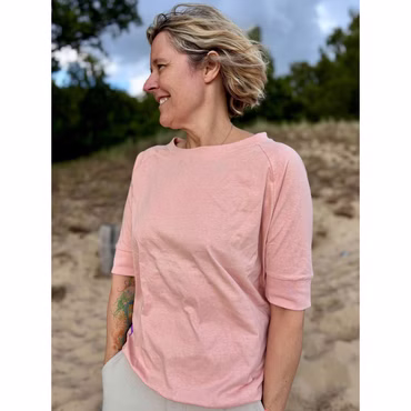 Wattlöper Damen Shirt mit 3/4 Arm und Rundhalsausschnitt - Unifarbenes Shirt aus Baumwolle, Farbe: 5300-apricot