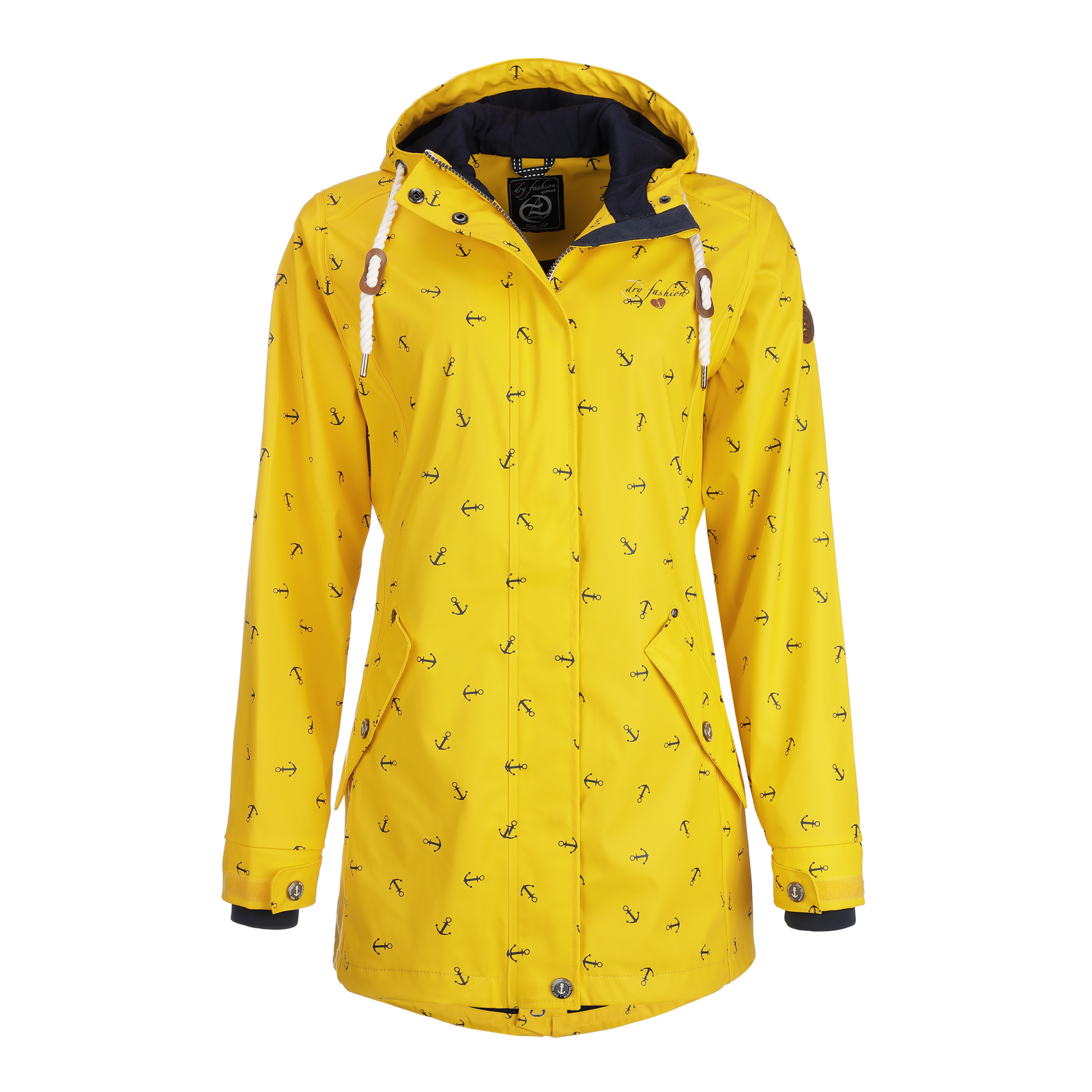 Dry Fashion Damen Regenmantel Cuxhaven - Anker-Print Jacke mit Kapuze -  winddicht und wasserdicht | tomBrook Shop