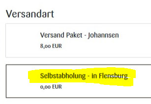 Selbstabholung Kasse Webshop