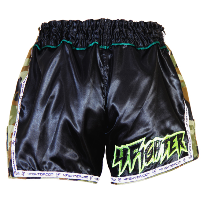 4Fighter Muay Thai Shorts Classic black camouflage brown green with high slits