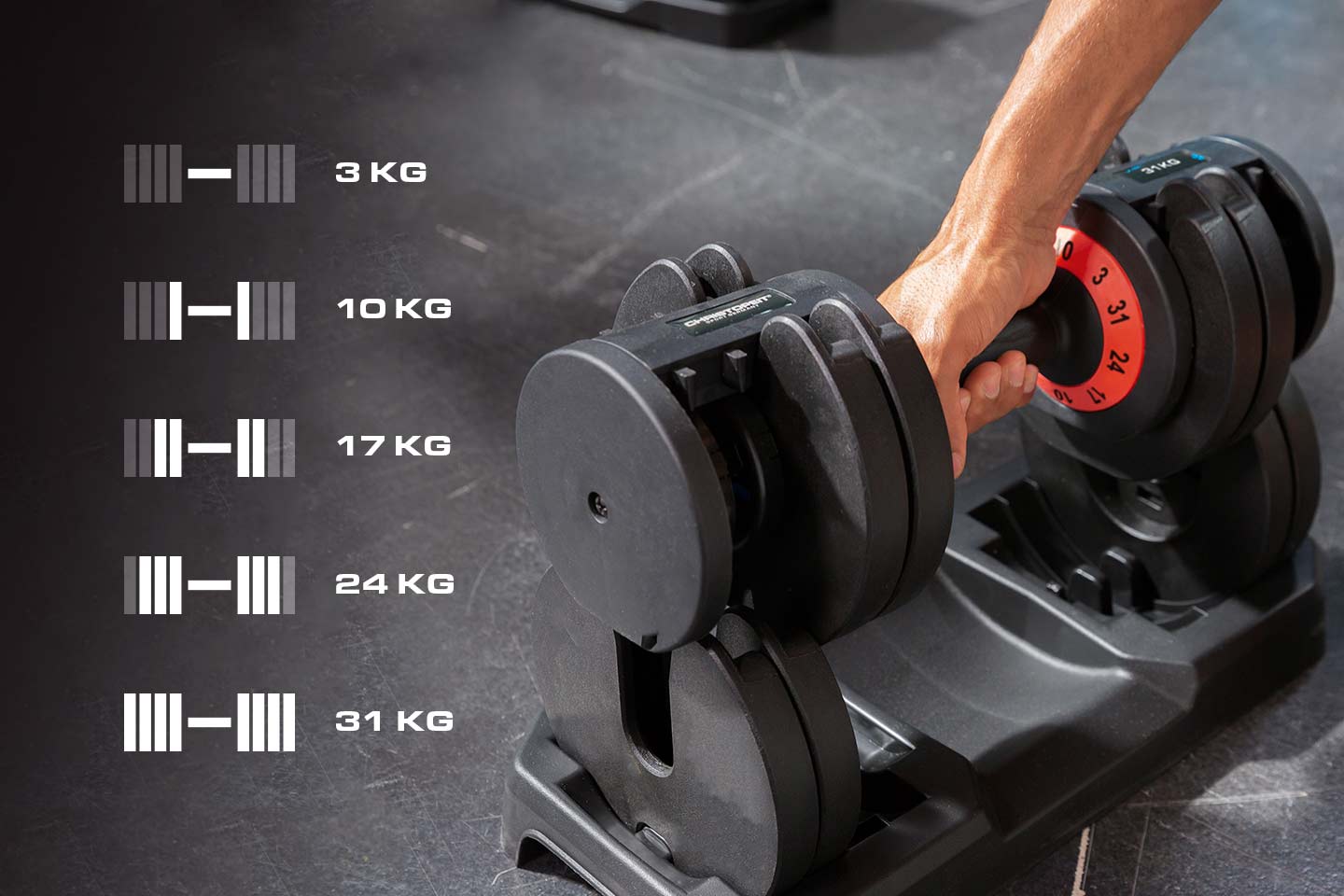CS31 – 31 Kg Kompakt Hantel : 1 Hantel / 5 Gewichte
