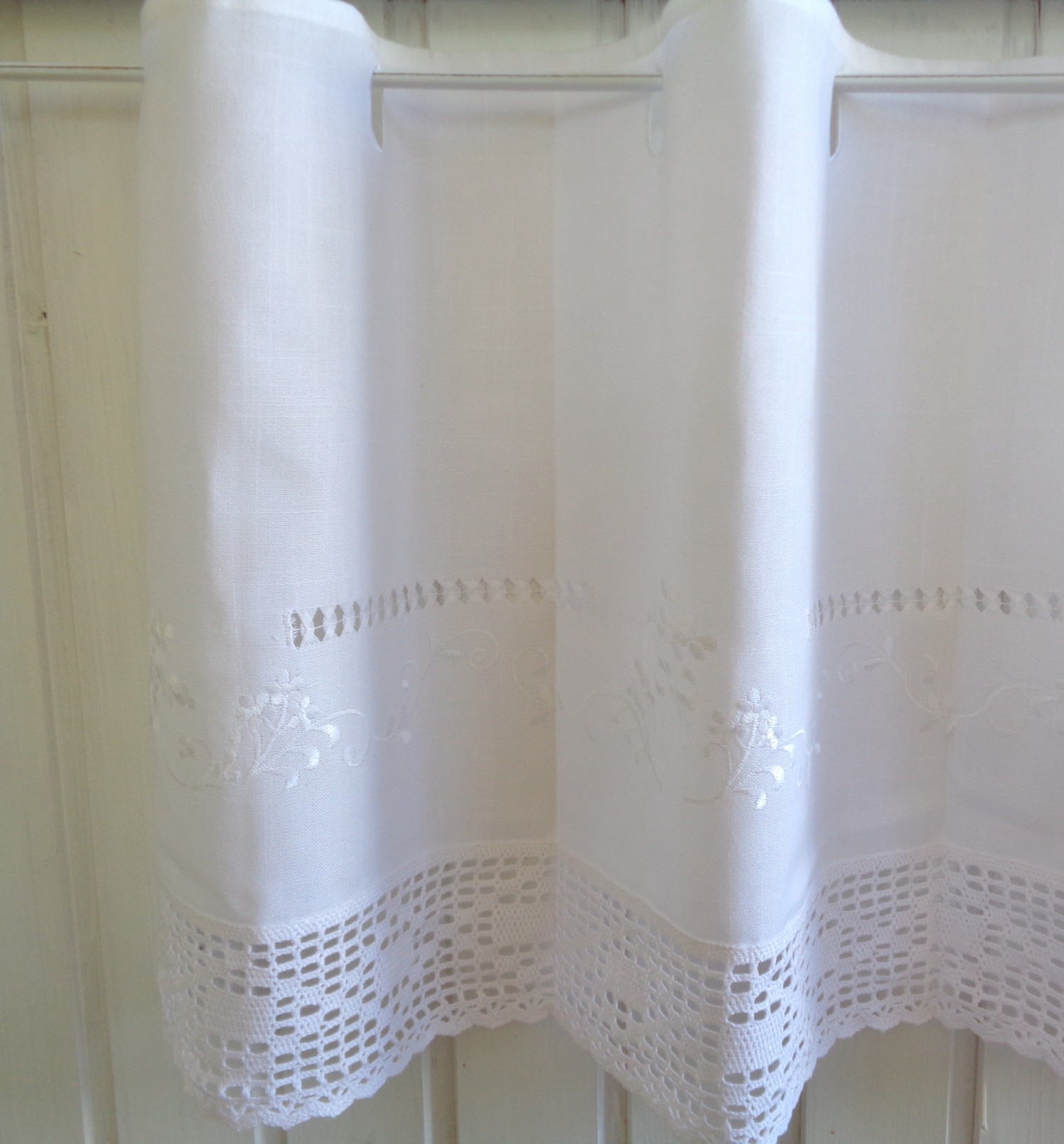 (24,83€/1qm) Landhausgardine weiß Häkelspitze Landhaus Scheibengardine
