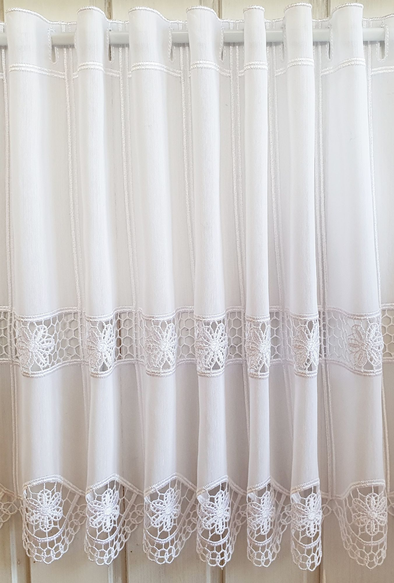 (35,33€/1qm) Scheibengardine Landhaus Weiß Häkelbordüre 30 cm 45 cm