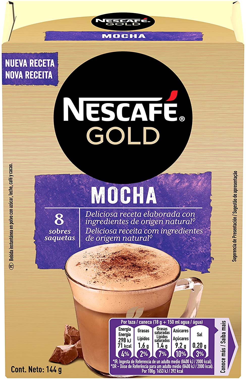 Nescafé, Gold Mocha, Cappuccino Soluble con sabor a chocolate, 144g | DSG  BioShop