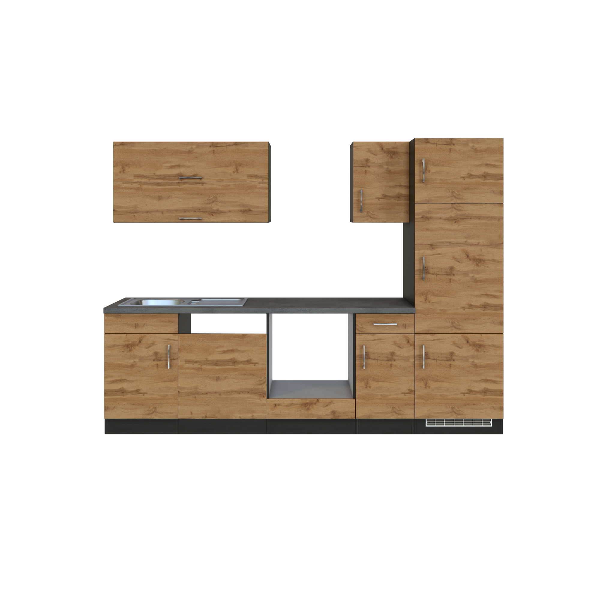 Küchenzeile LEIPZIG - Vario 2 - Küchen-Leerblock - Breite 270 cm - Eiche/ Graphit