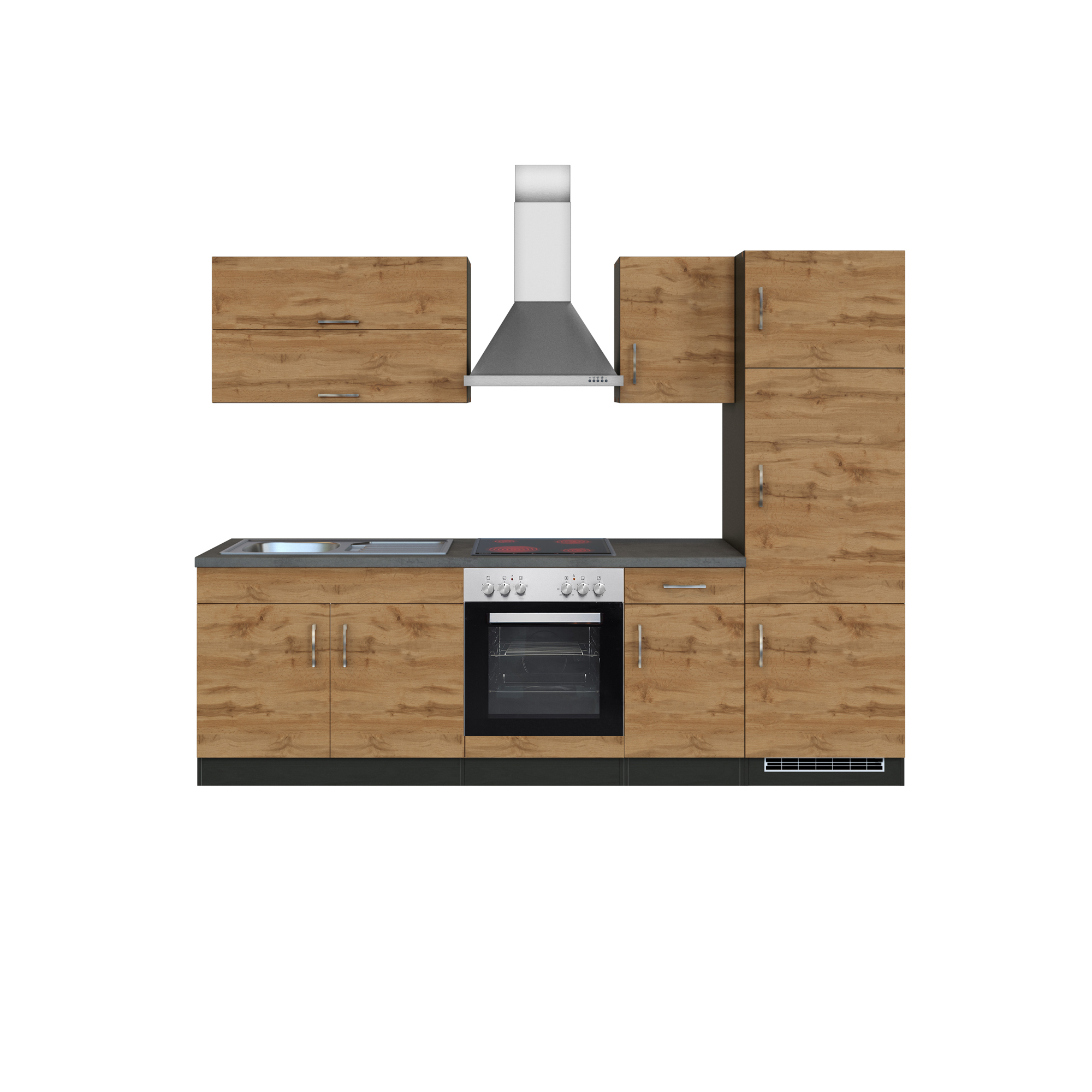 Küchenzeile LEIPZIG - Vario 1 - mit E-Geräten - Breite 270 cm - Eiche /  Graphit