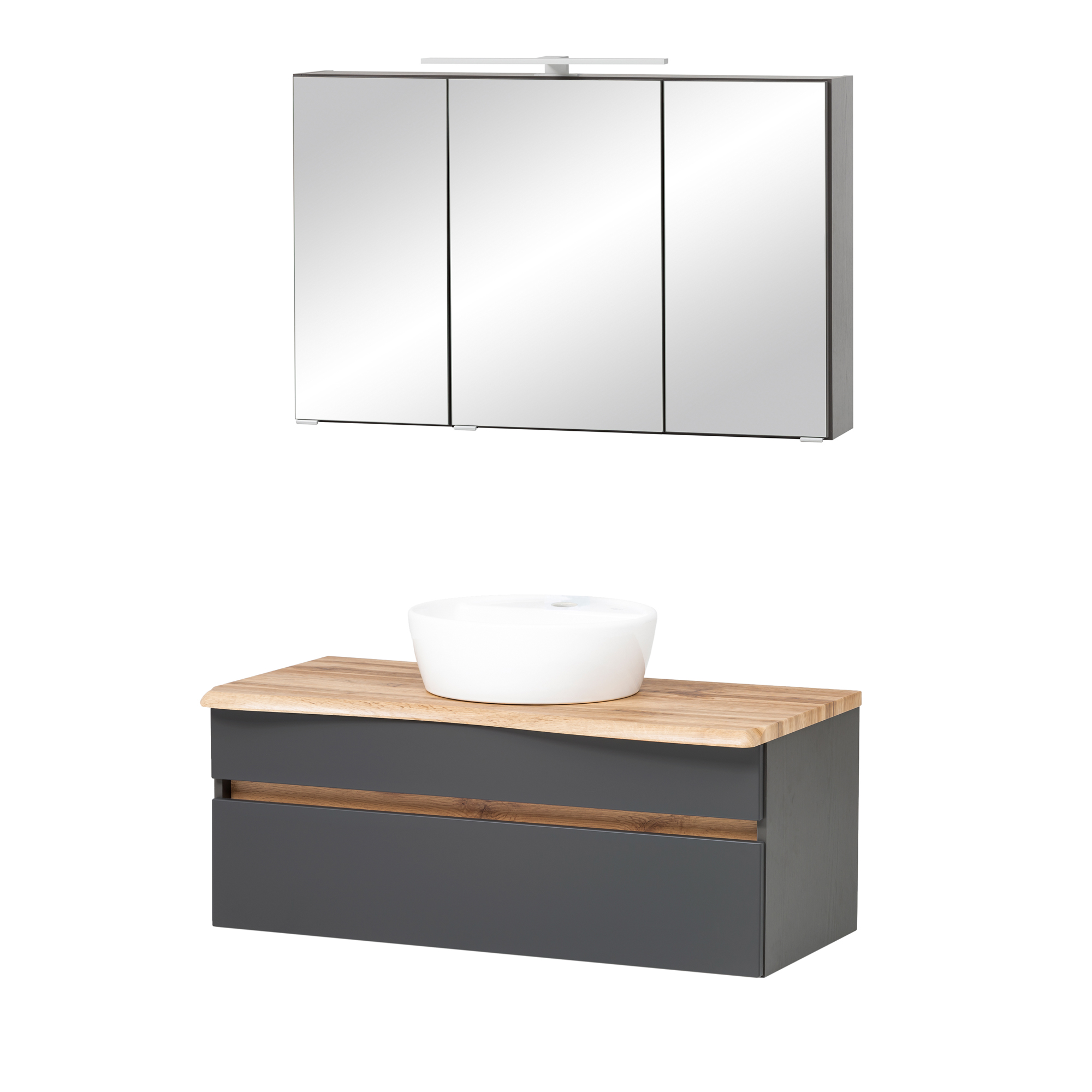 Badmöbel-Set LINZ - mit Waschtisch - 4-teilig - 101 cm breit - Grau Matt