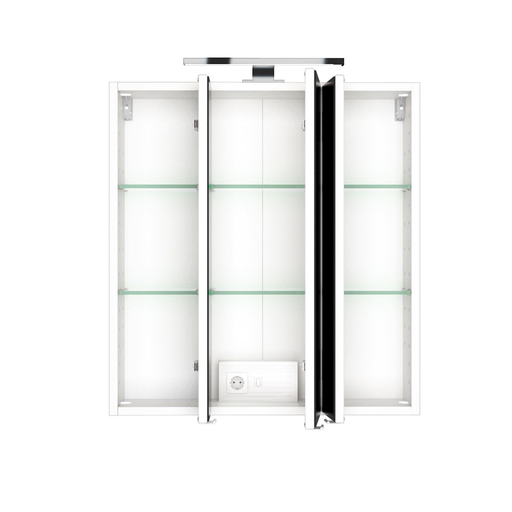 Bad-Spiegelschrank - 3-türig, mit cm - Beleuchtung breit 60 - Weiß