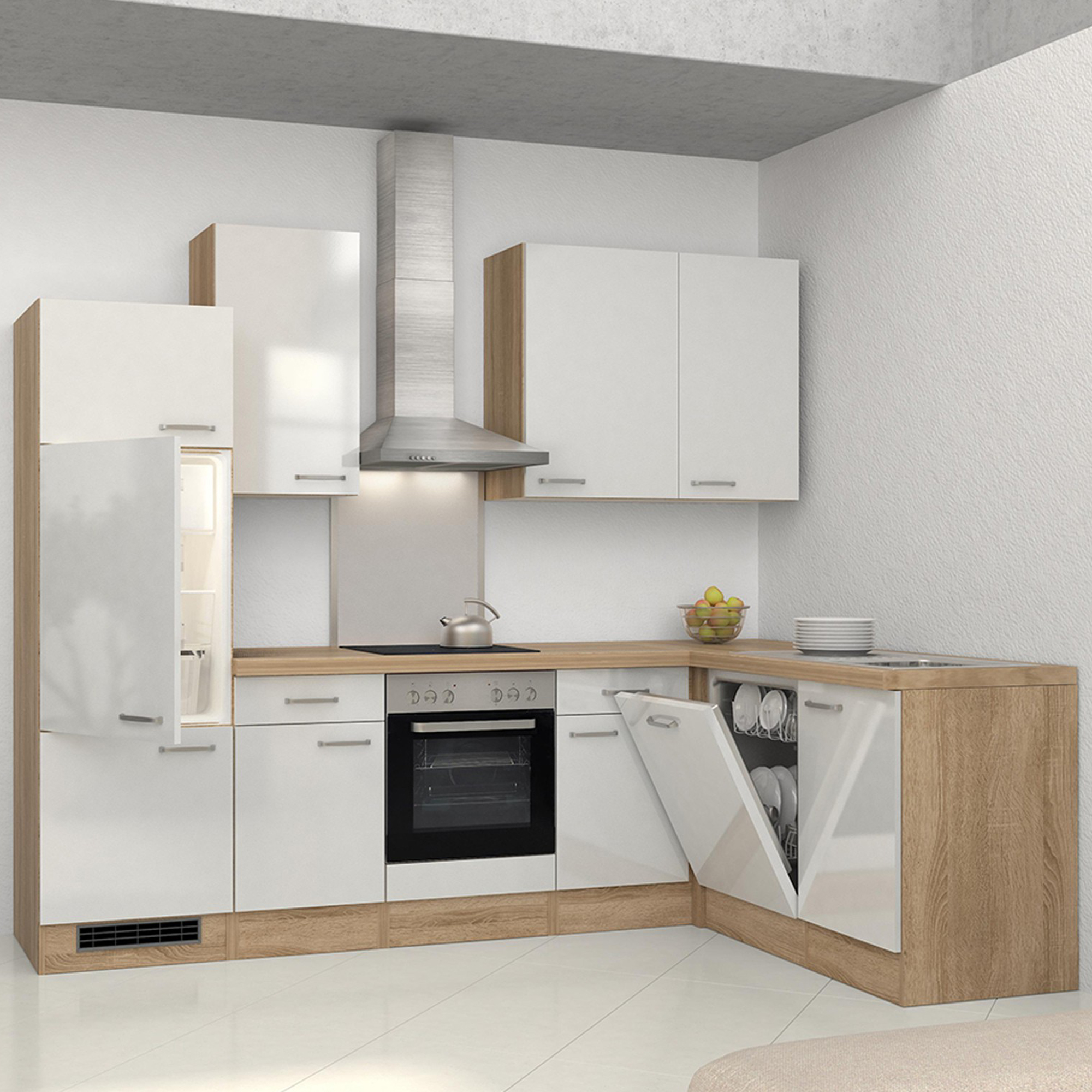 Eckküche VENEDIG x E-Geräten cm Küche - 170 Breite 280 Weiß - - mit