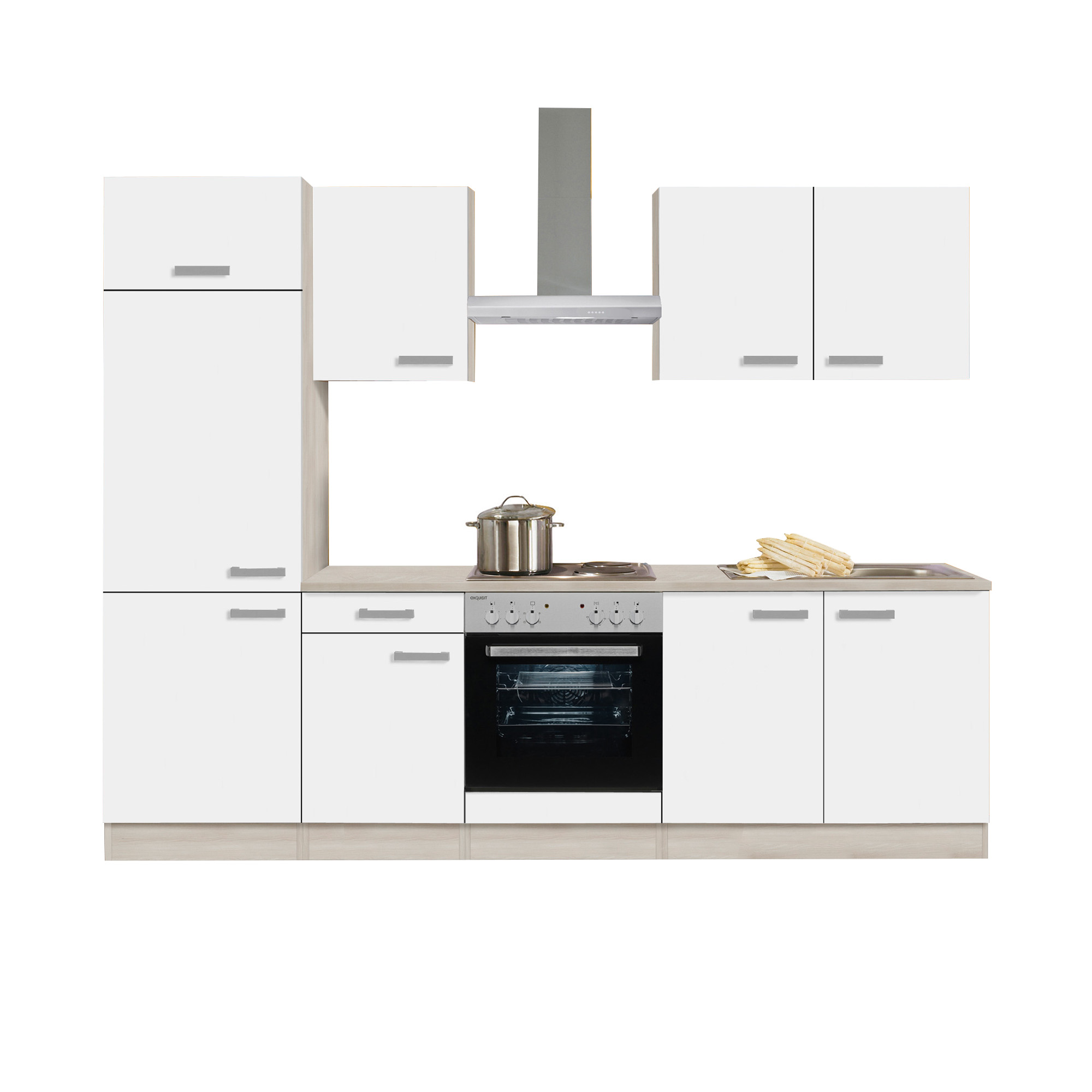 Küchenzeile BARCELONA - Vario 2 - Küche mit E-Geräten - Breite 270 cm - Weiß