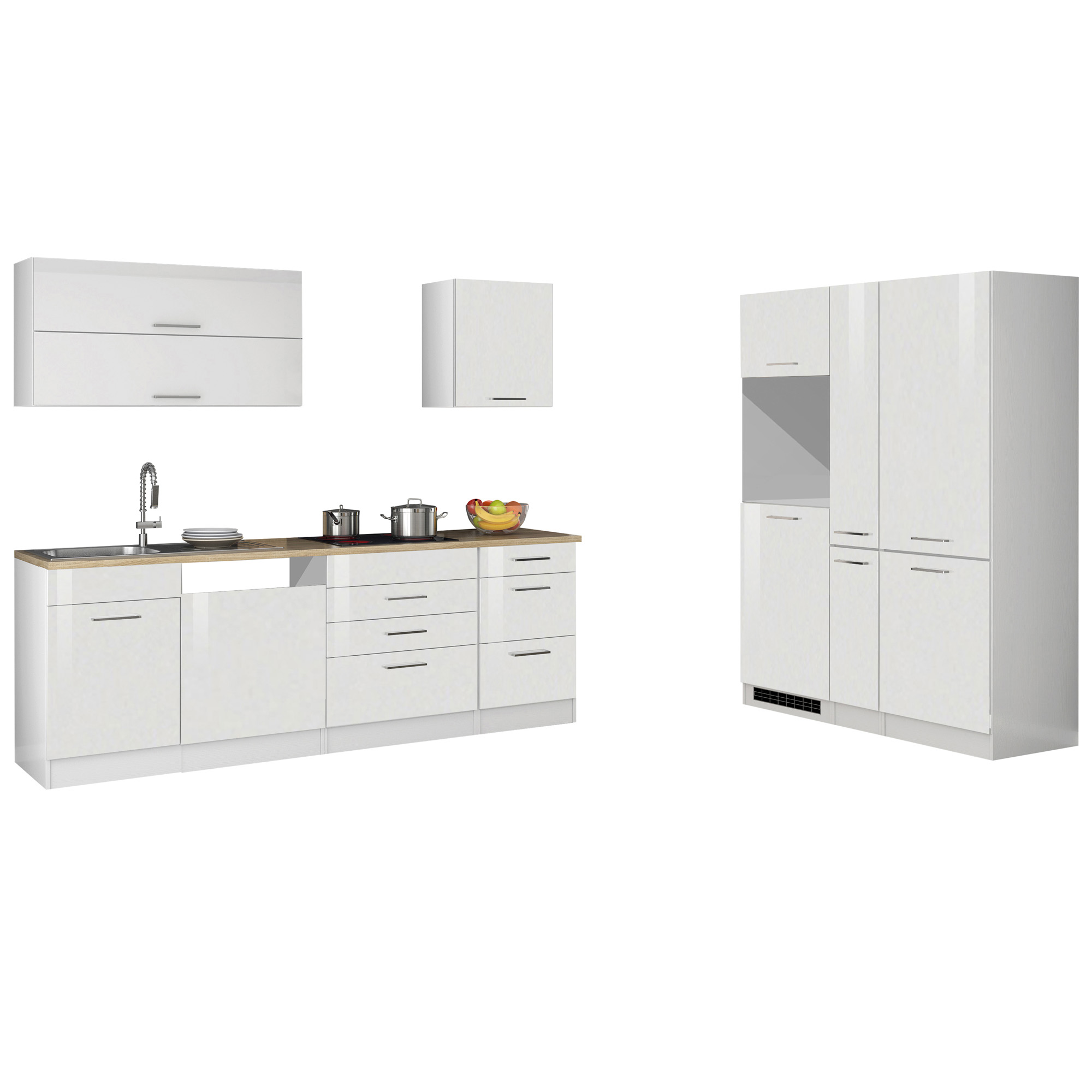 Küchenzeile MÜNCHEN, ohne E-Geräte - 390 cm breit - Weiß - Vario A