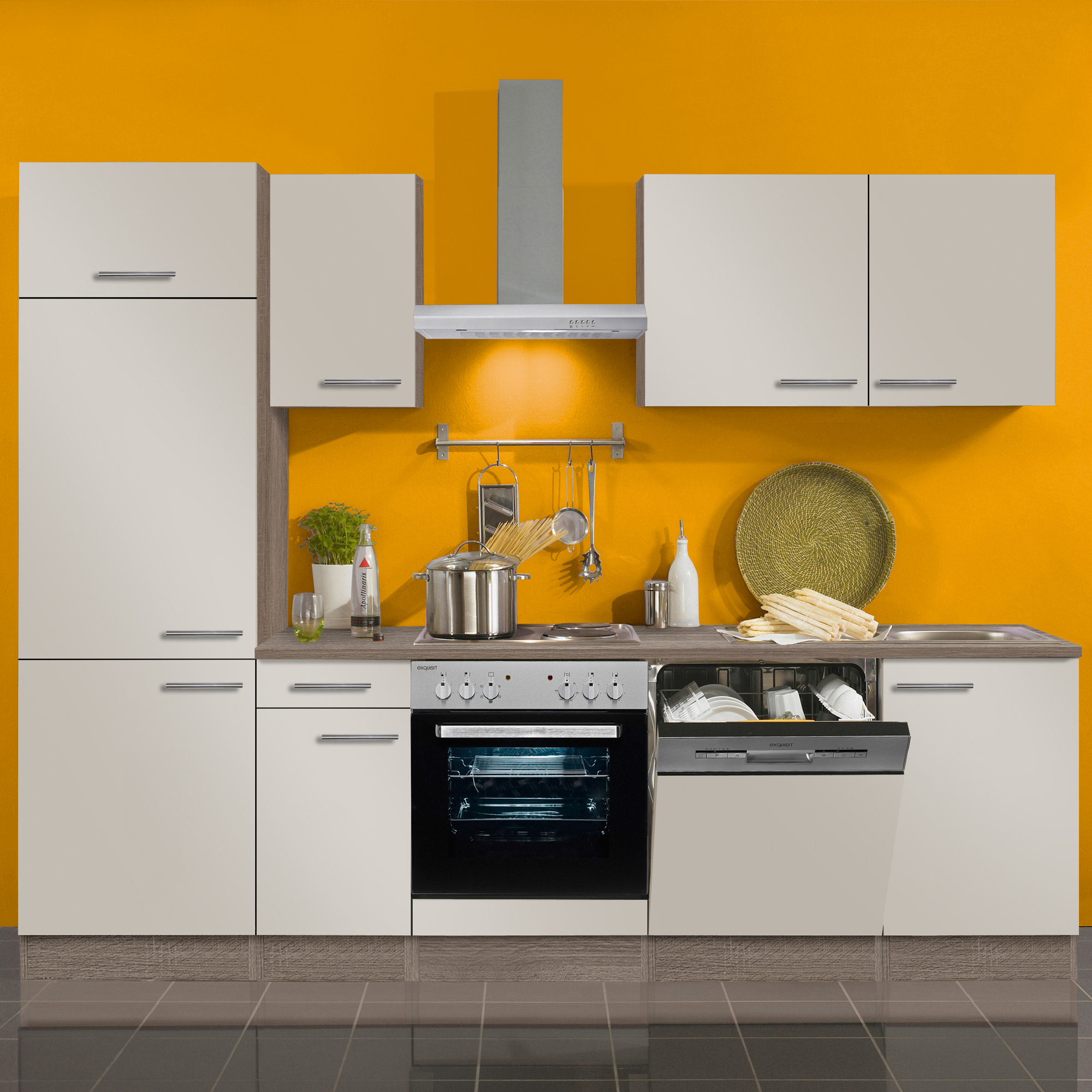 Küchenzeile GRANADA - 1 270 cm Beige - mit - Vario - Breite Küche E-Geräten