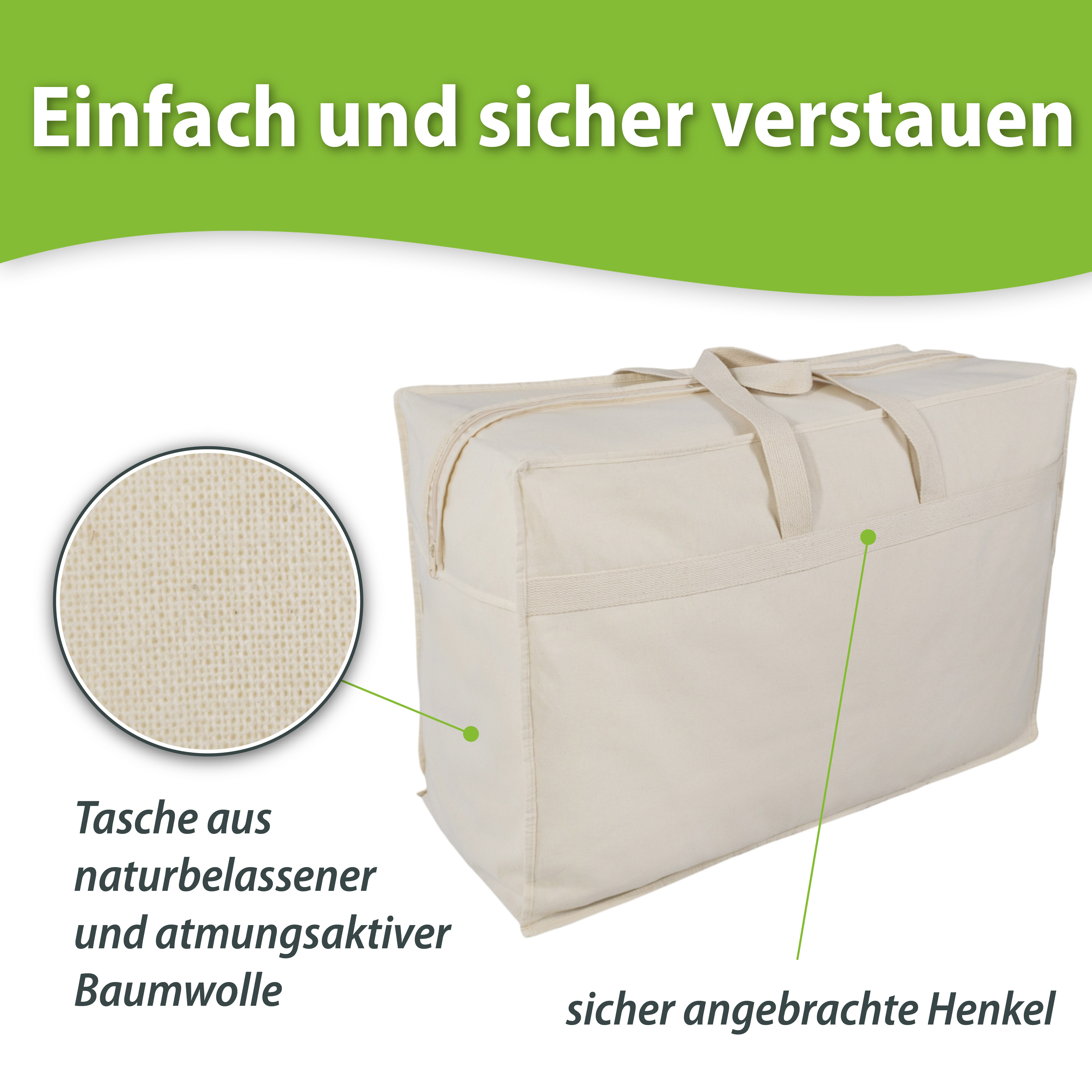 2 Stck Aufbewahrungstasche Baumwolle Tragetasche fr Bettdecken Kissen  Kleidung | franknatur.de - Bettwaren - Betten