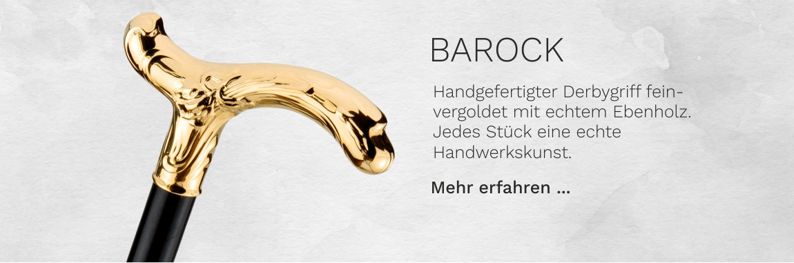     Gehstock BAROCK, handgefertigter, feinvergoldeter Derbygriff, zart ziseliert,  Stock aus edlem Makassar-Ebenholz 98 cm, inkl. Gummipuffer.
