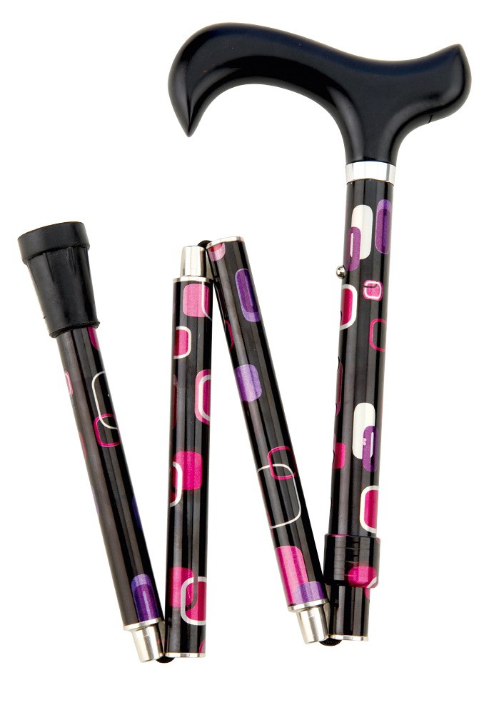 Gehstock Faltstock Deluxe POPUP, eleganter schwarzer Derbygriff aus ...