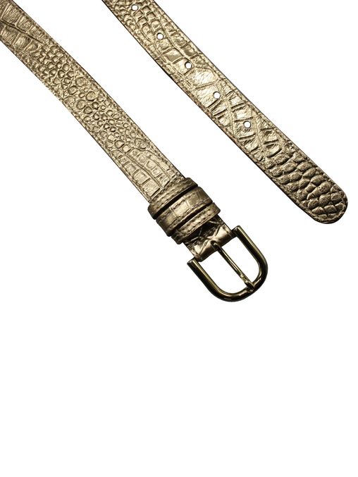 Kroko Gürtel |Croc - Goldgürtel im Kroko-Stil mit filigraner Schließe