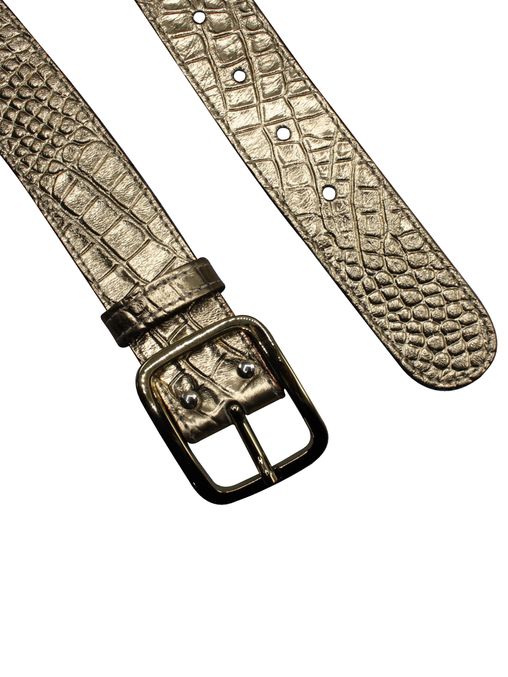 Kroko Gürtel |Croc 2 - Goldgürtel im Kroko-Stil mit großer Schließe