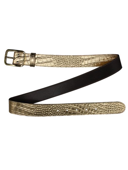 Kroko Gürtel |Croc 2 - Goldgürtel im Kroko-Stil mit großer Schließe
