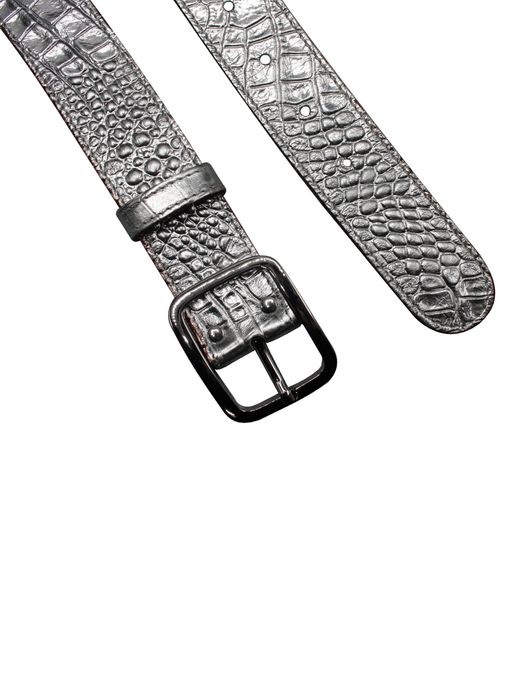 Kroko Gürtel | Croc 2 - Silbergürtel im Kroko-Stil mit großer Schließe