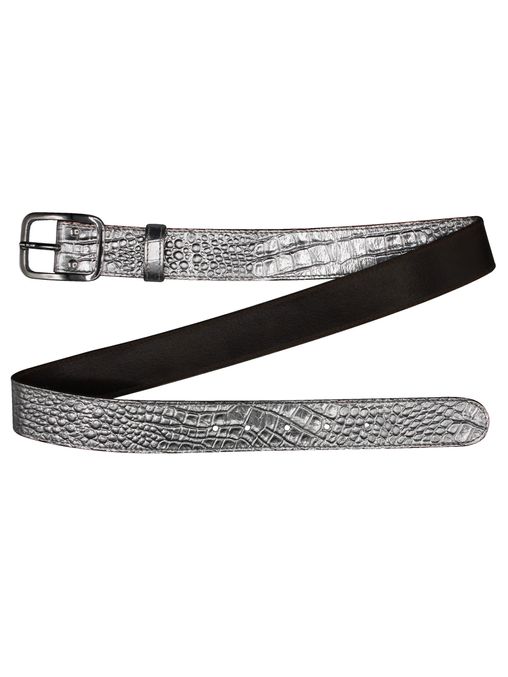 Kroko Gürtel | Croc 2 - Silbergürtel im Kroko-Stil mit großer Schließe