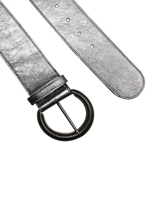 Glitzergürtel |Laminati - Silberner Ledergürtel mit runder Schließe