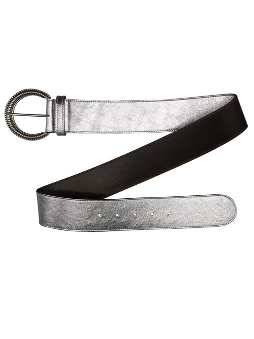 Glitzergürtel |Laminati - Silberner Ledergürtel mit runder Schließe