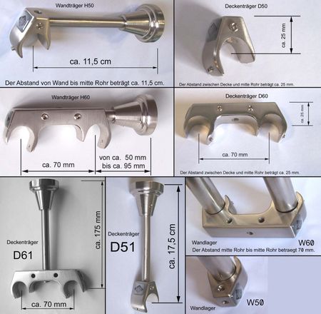 Gardinenstange Edelstahl Look Rohr 20mm Wand Deckenbef. Zusatzlauf