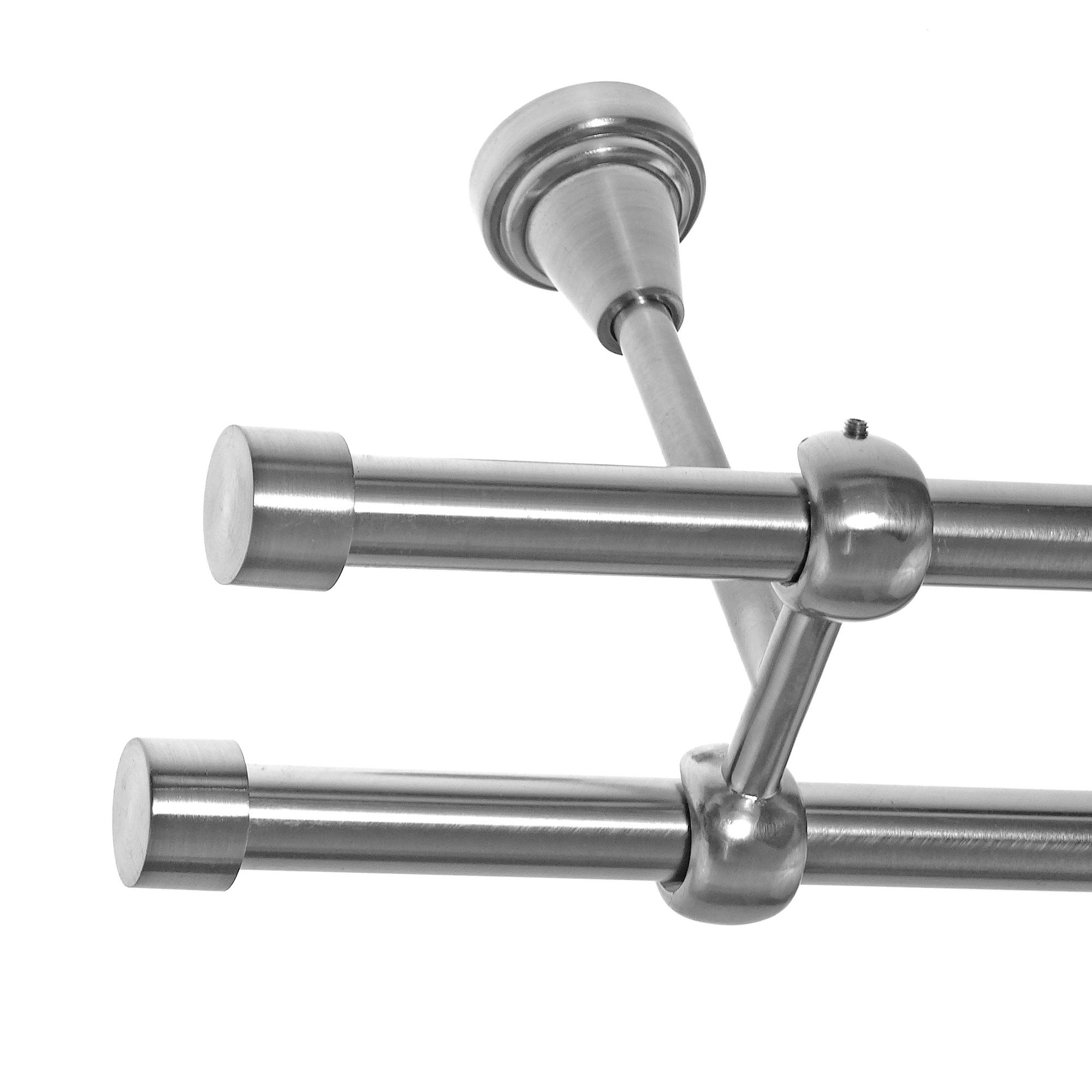 Asta Per Tende A Due Binari In Acciaio Inox 16 Mm – Effetto Metallo, Completa Di Accessori, Lunghezza 240 Cm (Regolabile)