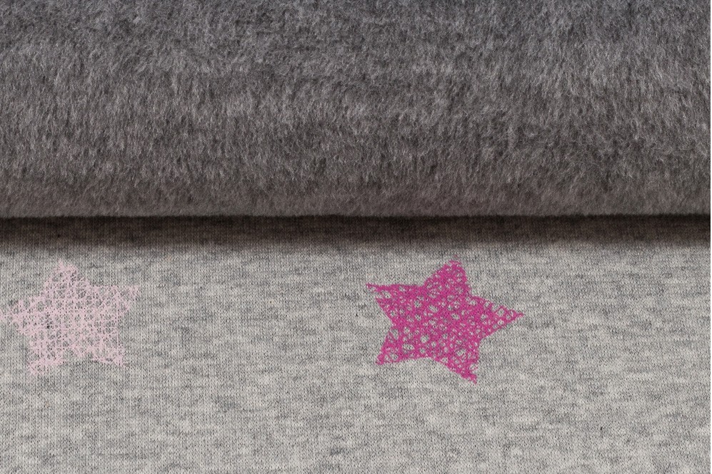 Alpenfleece Sweat Jogging Sterne in kiwigrün pink schwarz auf grau