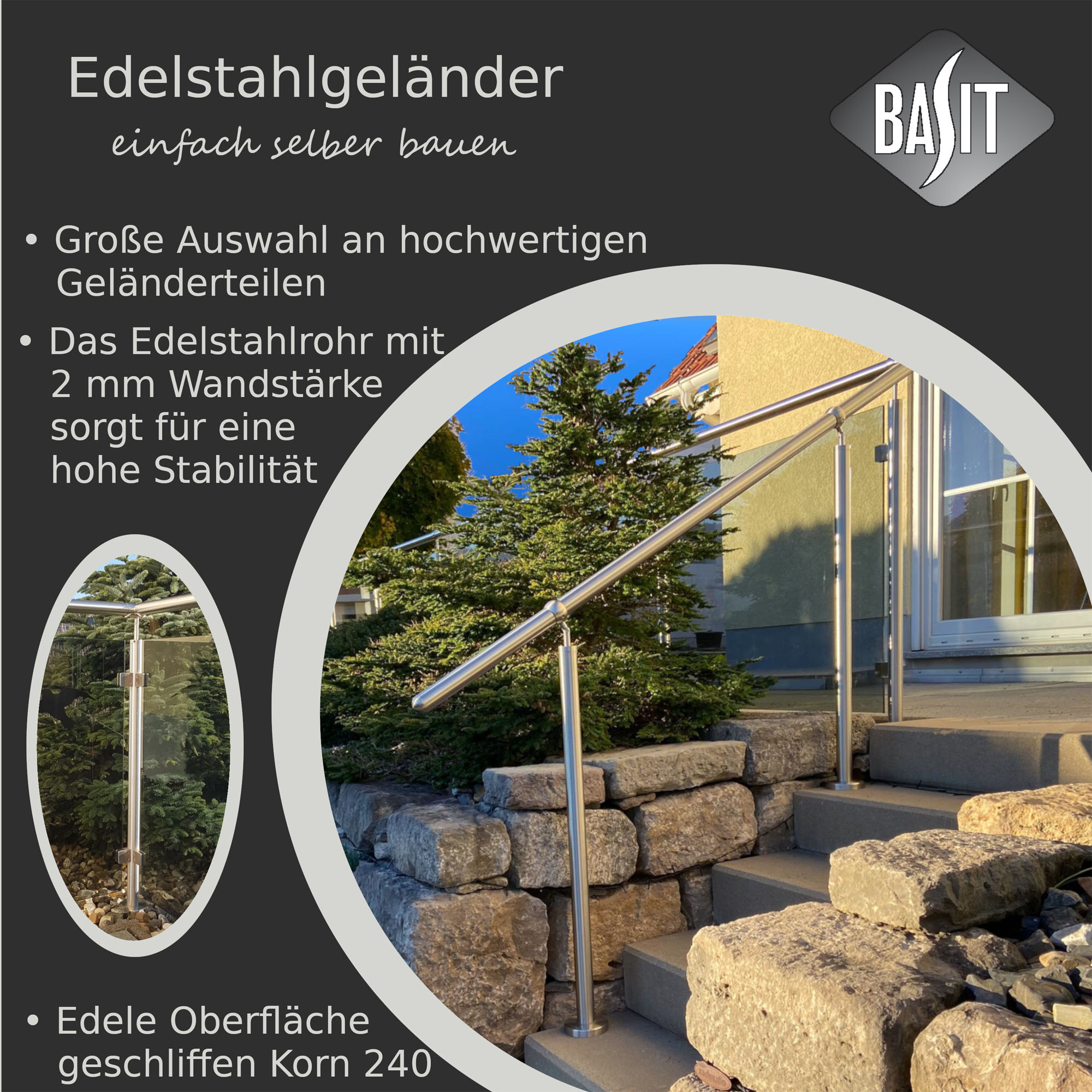 Geländerhalter 40x40x2 Sellon24 Edelstahl Handlaufstütze 42,4 - Für Eckige Pfosten 40x40x2, Geländer Halter Edelstahl Geländerhalter