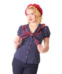 Dollydi 50s Style retro Polka Dots Schluppen Rüschen Kragen Bluse v. SugarShock