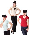 Clairy 50er Jahre retro Bubikragen Puffärmel Schlüsselloch kurzarm Bluse v. SugarShock
