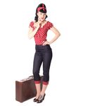 Kalea 50er retro Pin Up High Waist Jeans Polka Dots Caprihose 3/4 Hose v. SugarShock