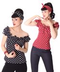 Kailey 50er retro Polka Dots Carmen Shirt Puffärmel Bluse v. SugarShock