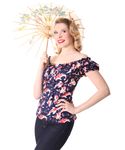 Kailey 50er retro Koi Fisch Carmen Shirt Puffärmel Bluse v. SugarShock
