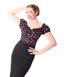Kailey 50er retro Flamingo Carmen Shirt Puffärmel Bluse v. SugarShock