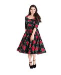 50er Jahre retro Rosen Swing langarm Petticoat Kleid von Hell Bunny