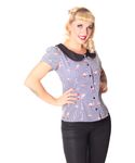 Amunet Flamingo Streifen 50s retro Puffärmel Bluse v. SugarShock