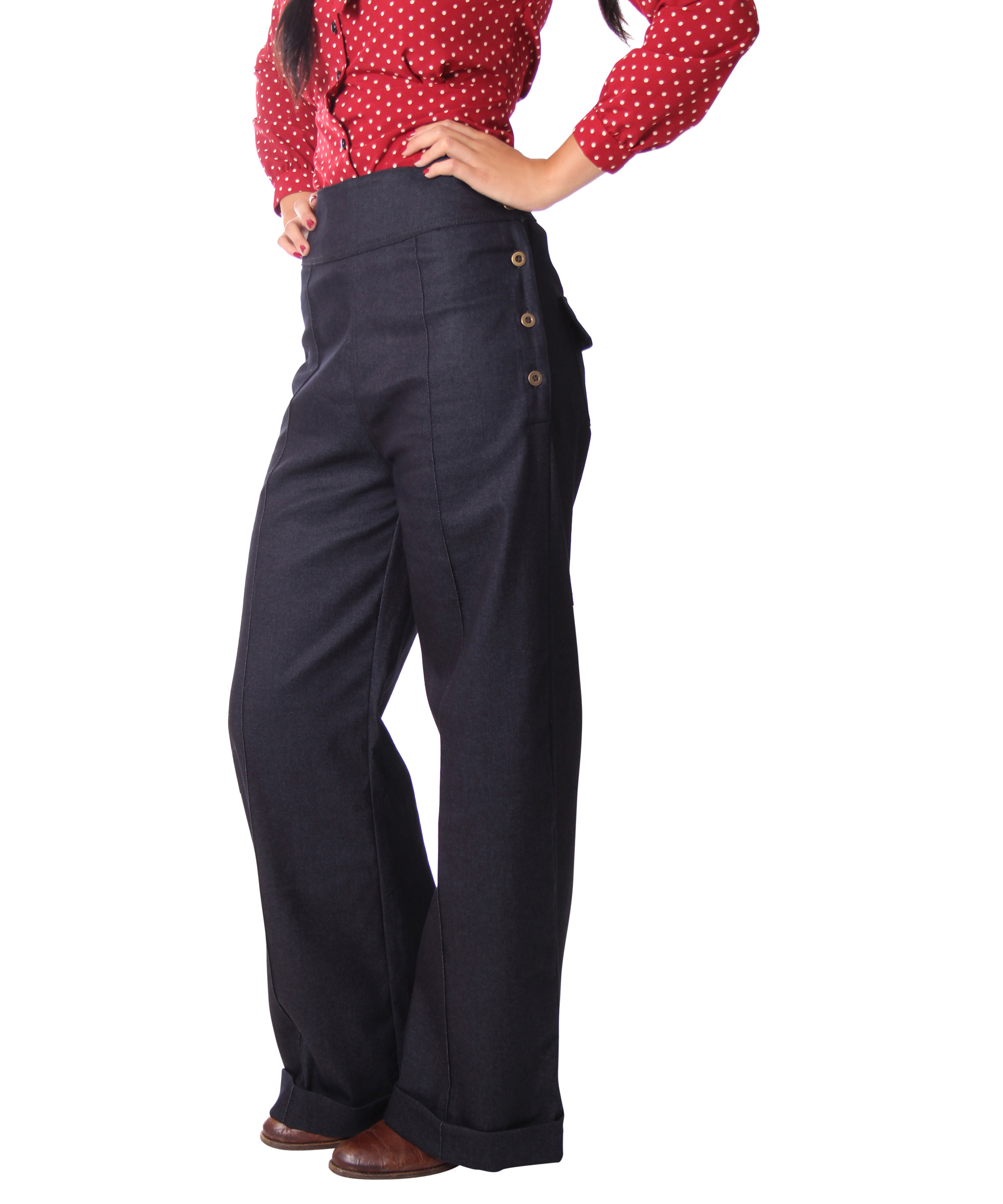 Inessa 40s Retro Denim High Waist Marlene Trousers By Sugarshock Suicide Glam