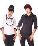Nelea 50s retro Rüschen Bubikragen 3/4 Arm Bluse schlicht v. SugarShock