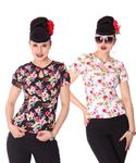 Nevenka Hawaii Flower 50s retro Keyhole Shirt Bluse v. SugarShock