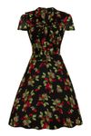 50er Jahre Cherry Schluppen V-Neck Kleid von Hell Bunny