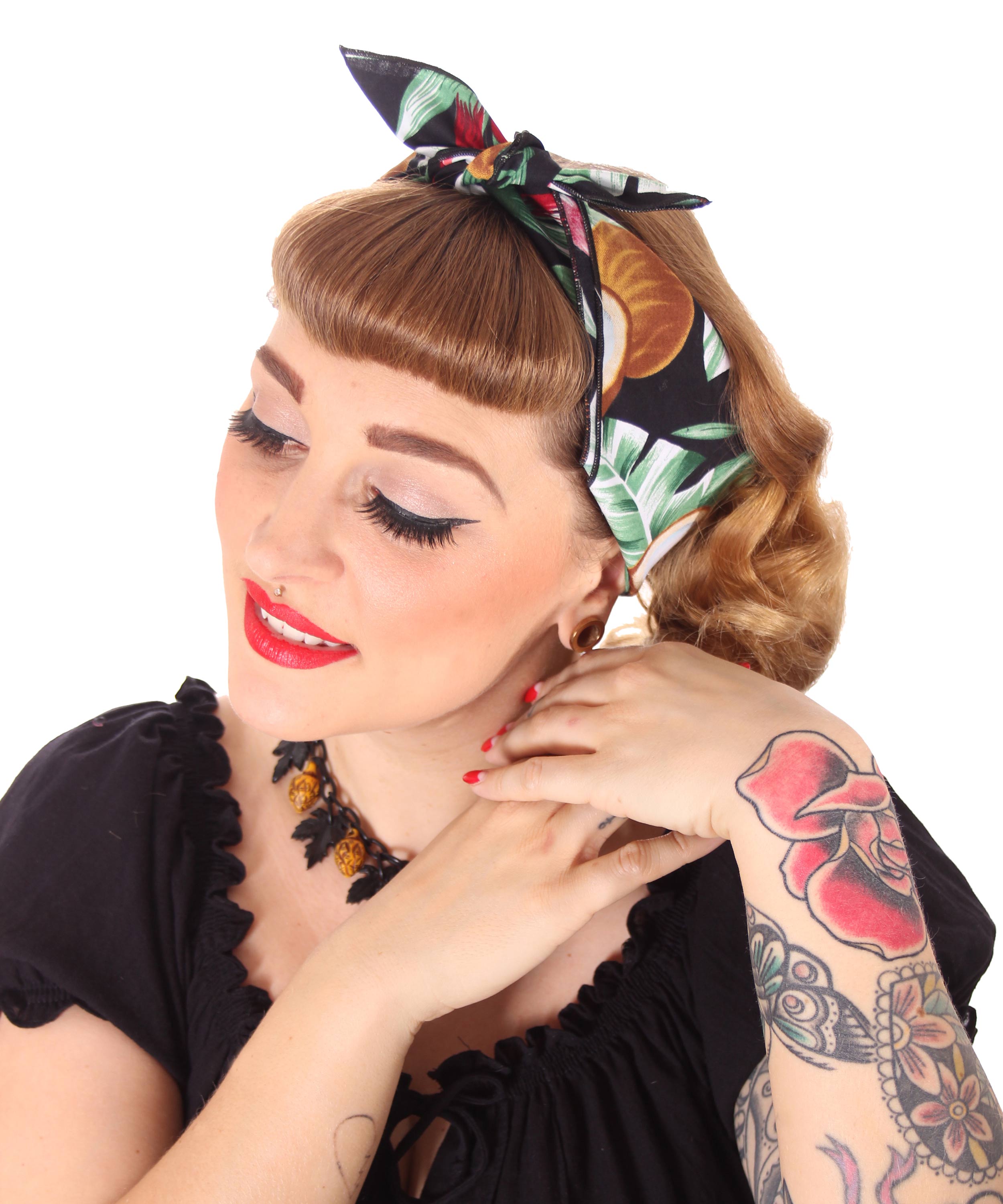 50s Frisuren Coconut Hawaii Flower Retro Nickituch Hairband Haar Tuch Bandana V Sugarshock Suicide Glam