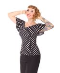 SugarShock Dusana Polka Dots Carmen Fledermausärmel retro Bluse