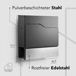 Anthrazitfarbener Briefkasten aus pulverbeschichtetem Stahl mit rostfreier Edelstahlklappe, Maße 36,5 x 36,5 x 10,2 cm, Wandmontage – New Habitat Design