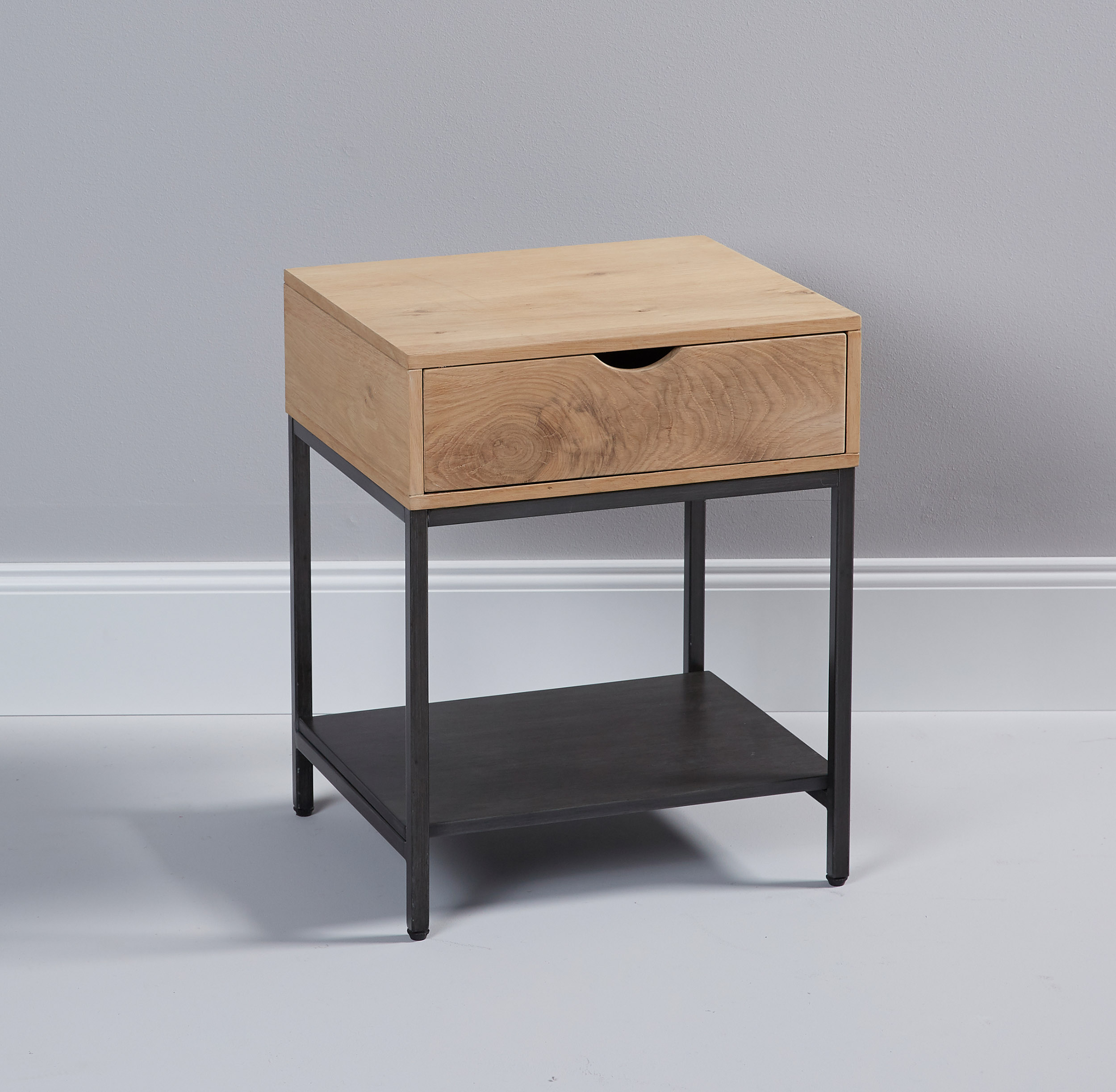 LC Home Beistelltisch Nachttisch mit Schublade Eiche Metall | eBay