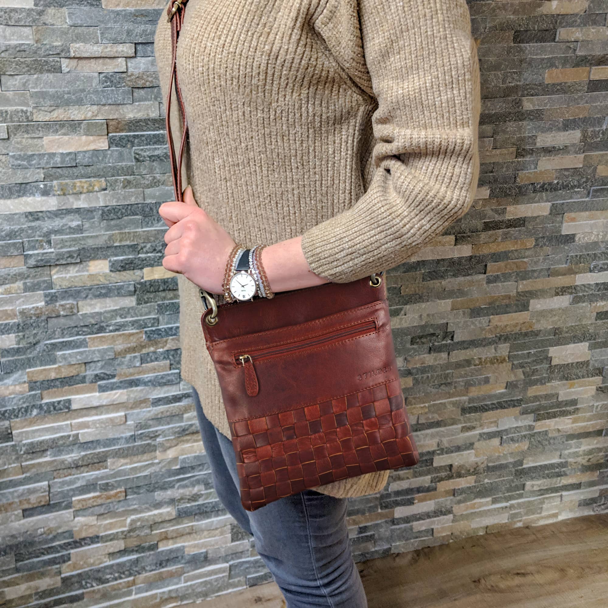 Vintage Umhängetasche Damen Leder braun