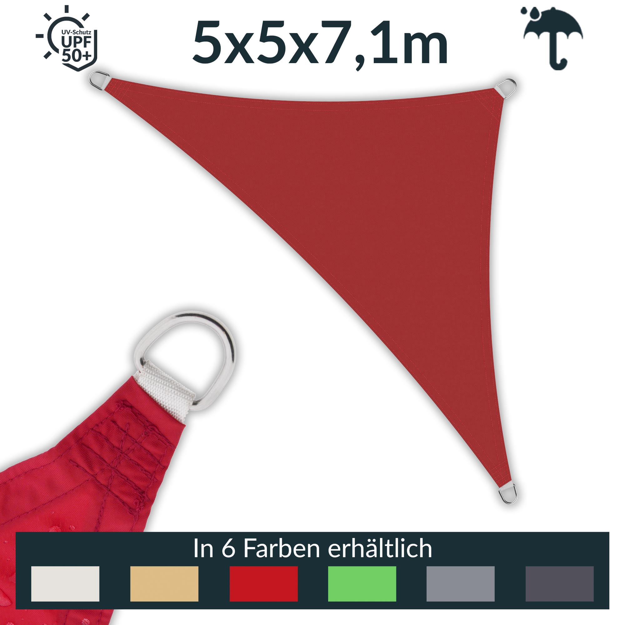 Dreieckiges Sonnensegel 5x5x7,1m UPF50+ regendicht kaufen