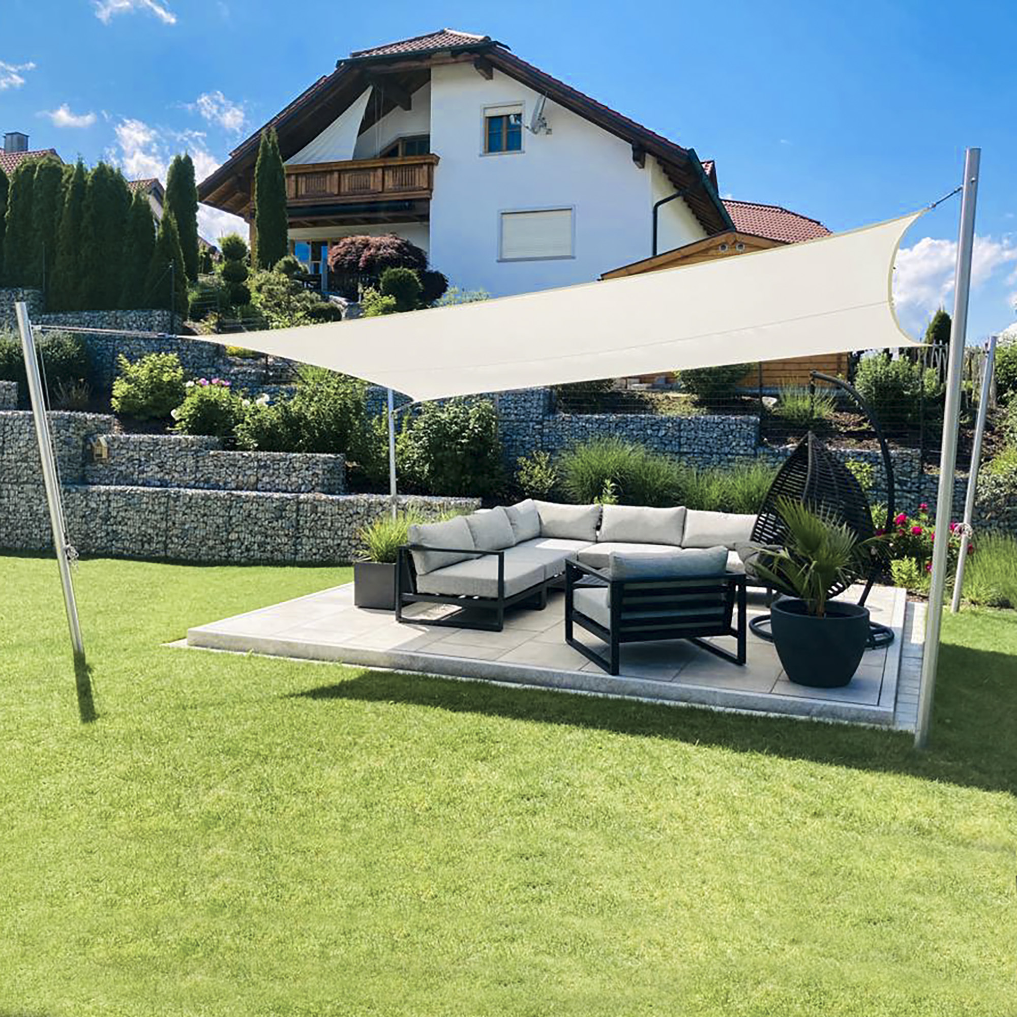 Sonnensegel Komplettset rechteckig freistehend regendicht mit Edelstahlmasten